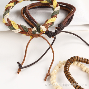 Multilayer Braided Leather Bracelet Wooden Beads Friendship Bracelet